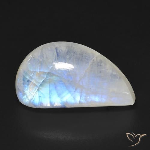 10.97ct Naturale Bianco bluastro Pietra di luna arcobaleno, Taglio a fantasia, Trasparente