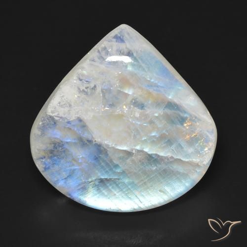 16.66ct Naturale Bianco bluastro Pietra di luna arcobaleno, Forma a pera, Trasparente