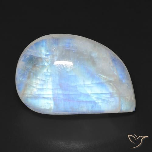 18.29ct Naturale Bianco bluastro Pietra di luna arcobaleno, Taglio a fantasia, Trasparente