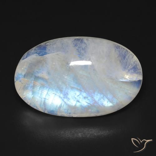 15.32ct Naturale Bianco bluastro Pietra di luna arcobaleno, Ovale, Trasparente