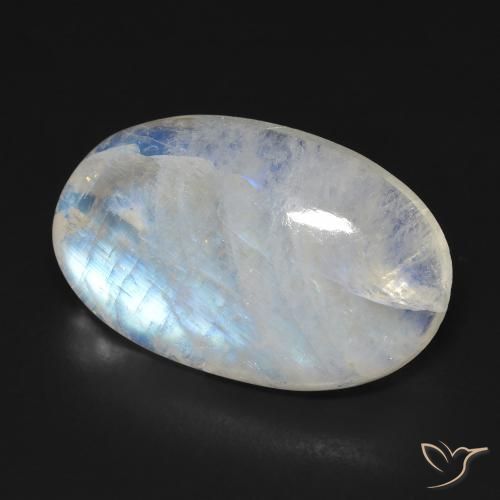Pietra di luna arcobaleno Bianco bluastro naturale da 15.32 ct, Ovale, Trasparente