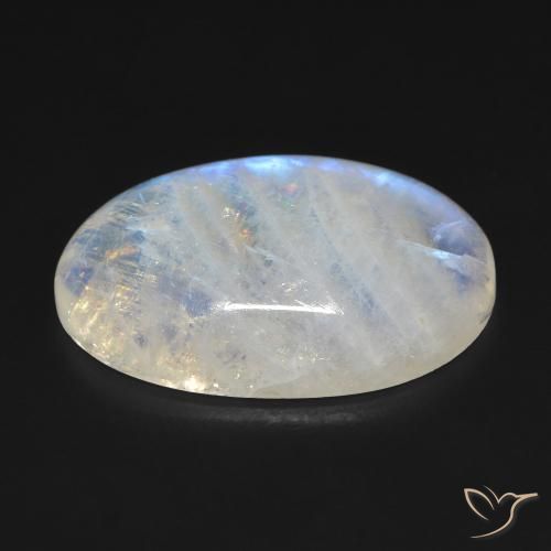 Pietra di luna arcobaleno Bianco bluastro naturale da 15.32 ct, Ovale, Trasparente