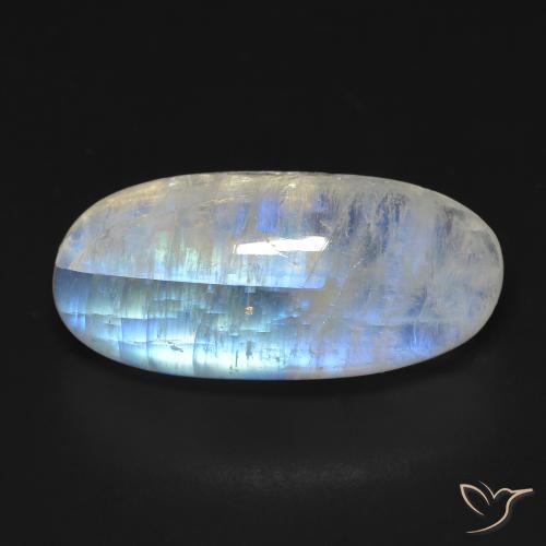 Pietra di luna arcobaleno Bianco bluastro naturale da 13.15 ct, Ovale, Trasparente