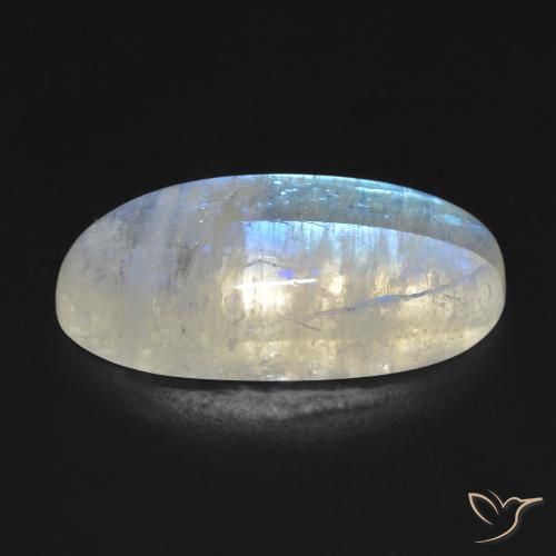 Pietra di luna arcobaleno Bianco bluastro naturale da 13.15 ct, Ovale, Trasparente