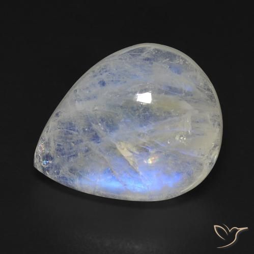 9.08ct Naturale Bianco bluastro Pietra di luna arcobaleno, Forma a pera, Trasparente