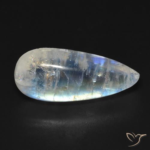 7.01ct Naturale Bianco bluastro Pietra di luna arcobaleno, Forma a pera, Trasparente