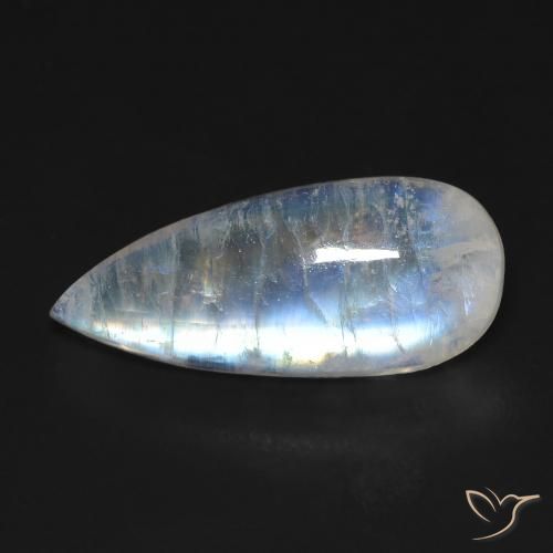 Pietra di luna arcobaleno Bianco bluastro naturale da 7.01 ct, Forma a pera, Trasparente