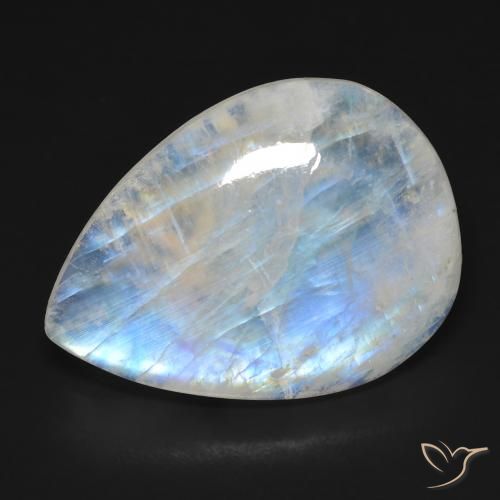 17.01ct Naturale Bianco bluastro Pietra di luna arcobaleno, Forma a pera, Trasparente