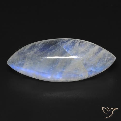 15.56ct Naturale Bianco bluastro Pietra di luna arcobaleno, Taglio marquise, Trasparente