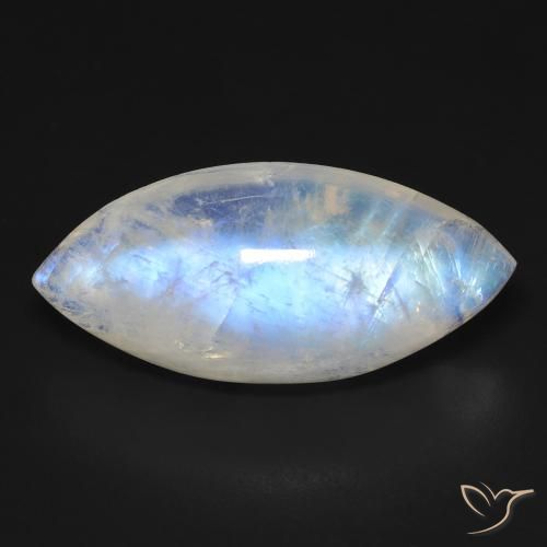 17.99ct Naturale Bianco bluastro Pietra di luna arcobaleno, Taglio marquise, Trasparente