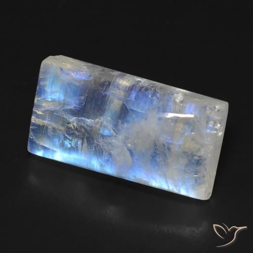 Pietra di luna arcobaleno Bianco bluastro naturale da 12.81 ct, Taglio a baguette, Trasparente