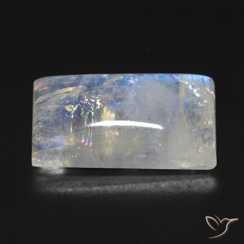 Pietra di luna arcobaleno Bianco bluastro naturale da 12.81 ct, Taglio a baguette, Trasparente