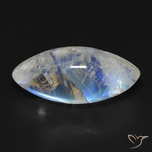 9.87ct Naturale Bianco bluastro Pietra di luna arcobaleno, Taglio marquise, Trasparente