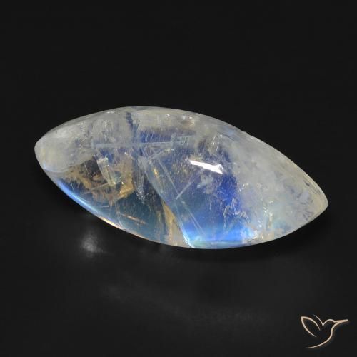 Pietra di luna arcobaleno Bianco bluastro naturale da 9.87 ct, Taglio marquise, Trasparente