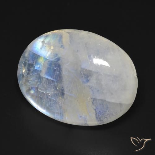 Pietra di luna arcobaleno Bianco bluastro naturale da 20.42 ct, Ovale, Trasparente