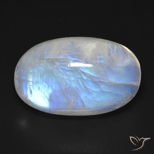 19.40ct Naturale Bianco bluastro Pietra di luna arcobaleno, Ovale, Trasparente