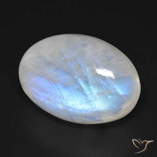 Pietra di luna arcobaleno Bianco bluastro naturale da 20.54 ct, Ovale, Trasparente