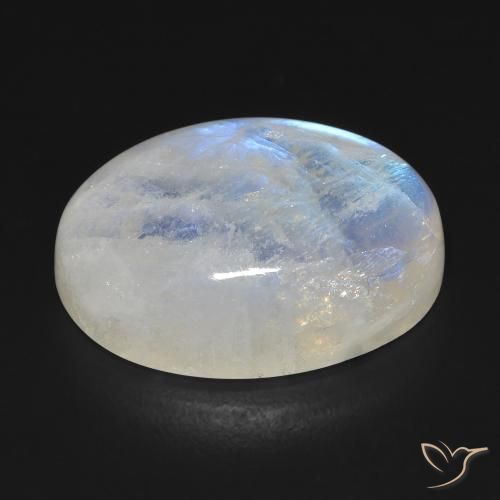 Pietra di luna arcobaleno Bianco bluastro naturale da 20.54 ct, Ovale, Trasparente