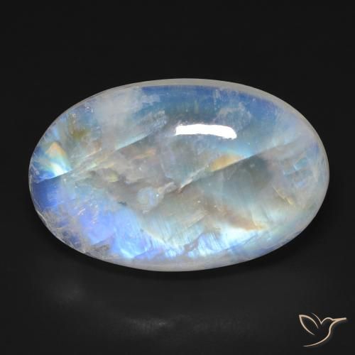 23.30ct Naturale Bianco bluastro Pietra di luna arcobaleno, Ovale, Opaco