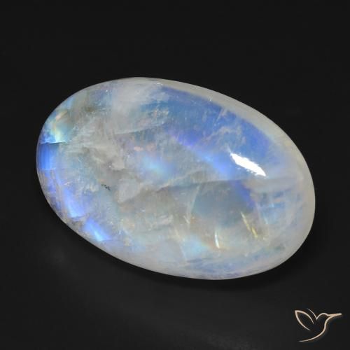 Pietra di luna arcobaleno Bianco bluastro naturale da 23.30 ct, Ovale, Opaco