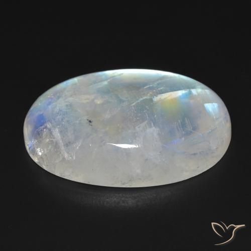 Pietra di luna arcobaleno Bianco bluastro naturale da 23.30 ct, Ovale, Opaco