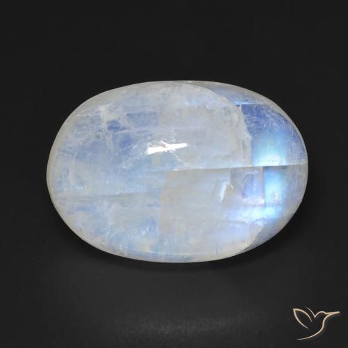 10.75ct Naturale Bianco bluastro Pietra di luna arcobaleno, Ovale, Trasparente