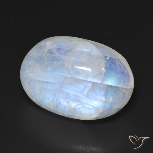 Pietra di luna arcobaleno Bianco bluastro naturale da 10.75 ct, Ovale, Trasparente