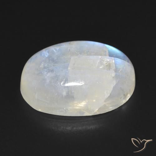 Pietra di luna arcobaleno Bianco bluastro naturale da 10.75 ct, Ovale, Trasparente