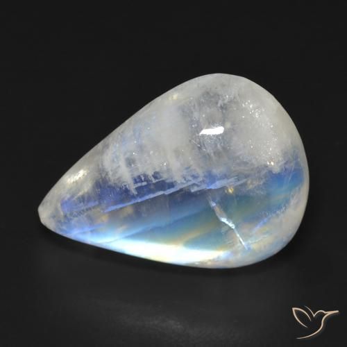14.55ct Naturale Bianco bluastro Pietra di luna arcobaleno, Forma a pera, Trasparente