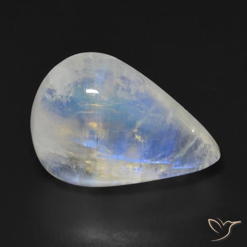Pietra di luna arcobaleno Bianco bluastro naturale da 14.55 ct, Forma a pera, Trasparente