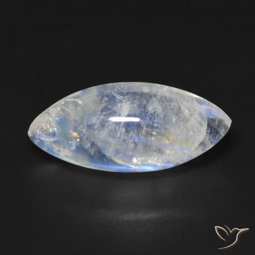 7.19ct Naturale Bianco bluastro Pietra di luna arcobaleno, Taglio marquise, Trasparente