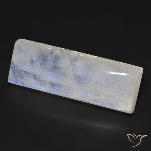 Pietra di luna arcobaleno Bianco bluastro naturale da 28.52 ct, Taglio a baguette, Trasparente