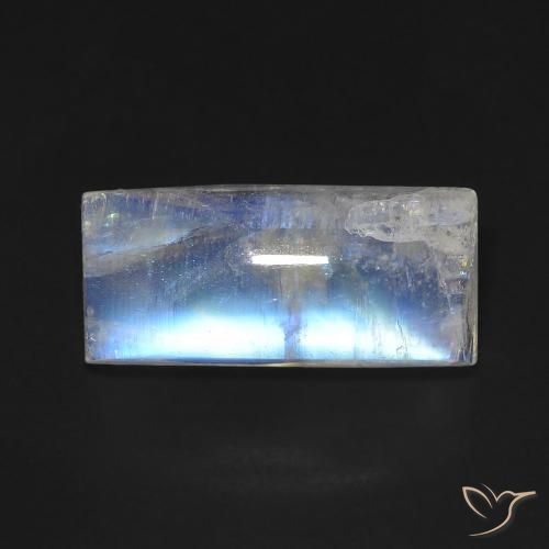 5.90ct Naturale Bianco bluastro Pietra di luna arcobaleno, Taglio a baguette, Trasparente