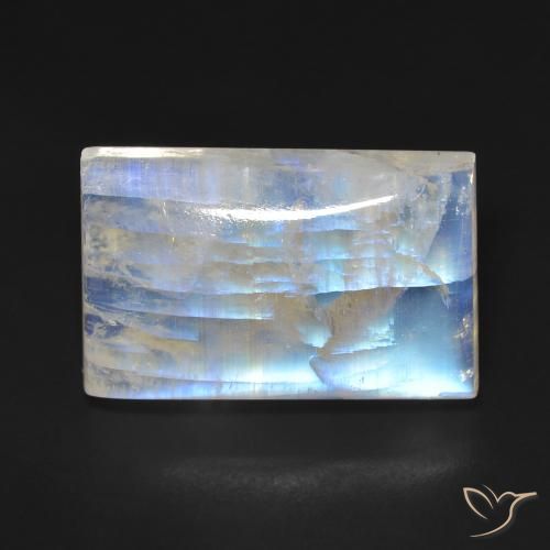 17.69ct Naturale Bianco bluastro Pietra di luna arcobaleno, Taglio a baguette, Trasparente