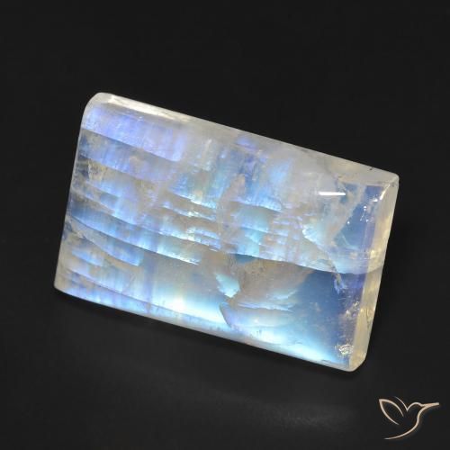 Pietra di luna arcobaleno Bianco bluastro naturale da 17.69 ct, Taglio a baguette, Trasparente