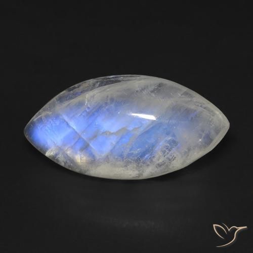 10.53ct Naturale Bianco bluastro Pietra di luna arcobaleno, Taglio marquise, Trasparente