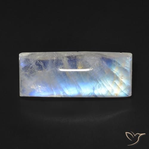 11.09ct Naturale Bianco bluastro Pietra di luna arcobaleno, Taglio a baguette, Trasparente