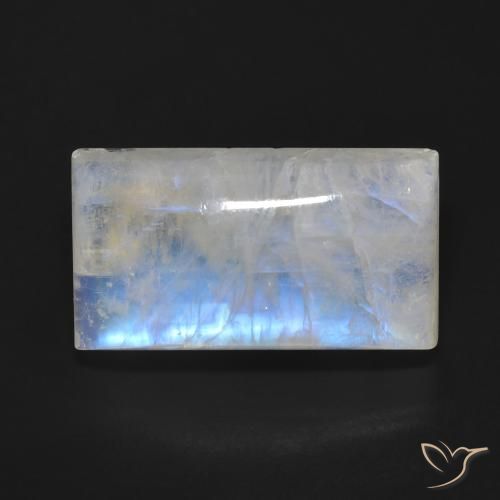 15.37ct Naturale Bianco bluastro Pietra di luna arcobaleno, Taglio a baguette, Trasparente