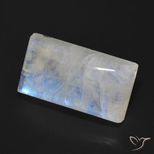 Pietra di luna arcobaleno Bianco bluastro naturale da 15.37 ct, Taglio a baguette, Trasparente
