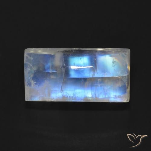 7.06ct Naturale Bianco bluastro Pietra di luna arcobaleno, Taglio a baguette, Trasparente