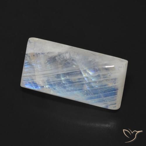 Pietra di luna arcobaleno Bianco bluastro naturale da 9.27 ct, Taglio a baguette, Trasparente