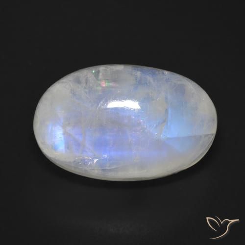 19.49ct Naturale Bianco bluastro Pietra di luna arcobaleno, Ovale, Opaco