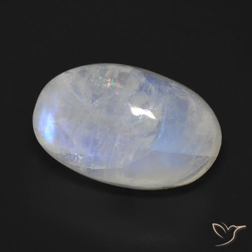 Pietra di luna arcobaleno Bianco bluastro naturale da 19.49 ct, Ovale, Opaco