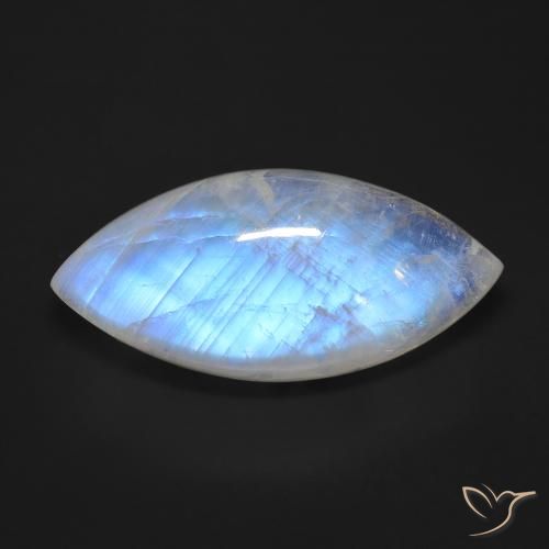 24.44ct Naturale Bianco bluastro Pietra di luna arcobaleno, Taglio marquise, Trasparente