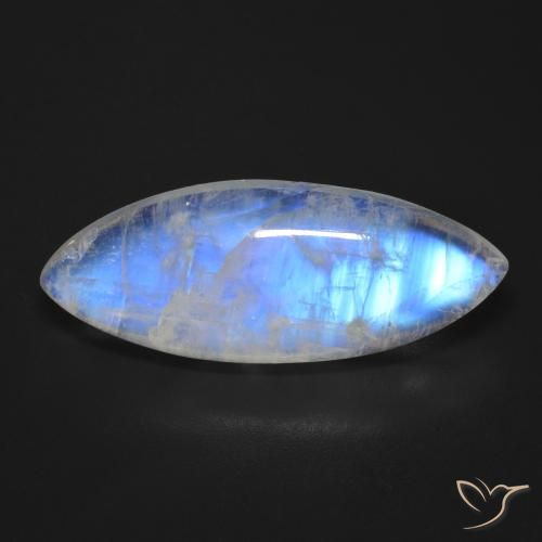 17.01ct Naturale Bianco bluastro Pietra di luna arcobaleno, Taglio marquise, Trasparente