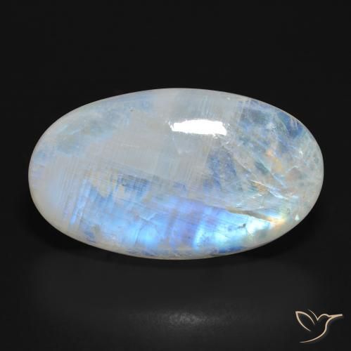 37.92ct Naturale Bianco bluastro Pietra di luna arcobaleno, Ovale, Traslucido