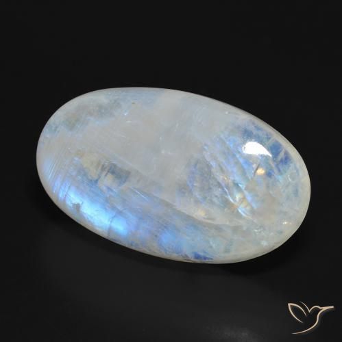 Pietra di luna arcobaleno Bianco bluastro naturale da 37.92 ct, Ovale, Traslucido