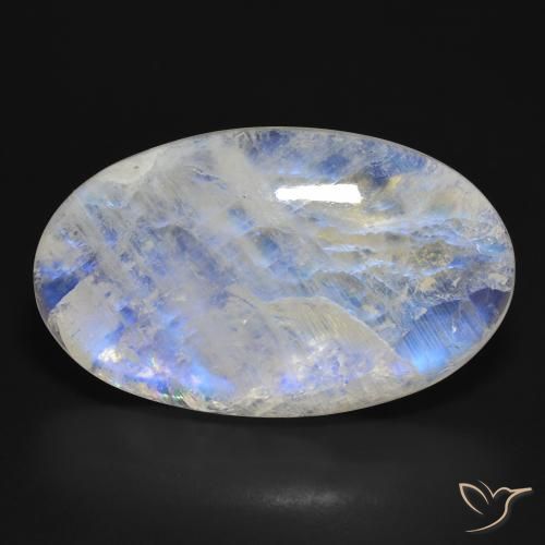 46.21ct Naturale Bianco bluastro Pietra di luna arcobaleno, Ovale, Traslucido
