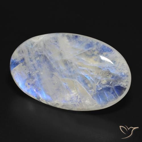 Pietra di luna arcobaleno Bianco bluastro naturale da 46.21 ct, Ovale, Traslucido