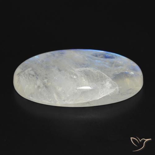 Pietra di luna arcobaleno Bianco bluastro naturale da 46.21 ct, Ovale, Traslucido